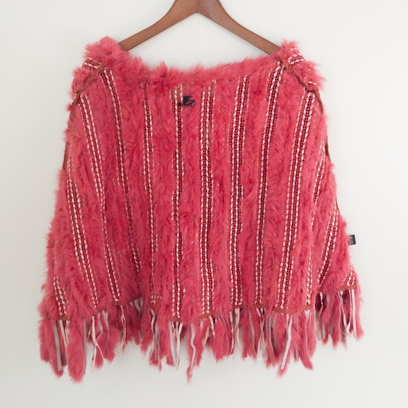 Boho Y2K Rabbit Fur Poncho Glamorous Pink Size L/XL - Picture 3 of 9